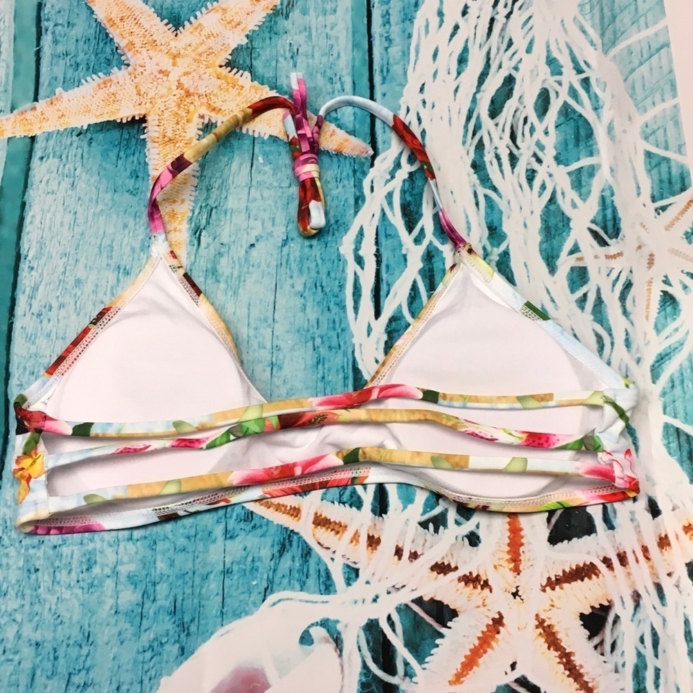Floral neck tie strappy bikini swimsuit - Picture 4 of 8